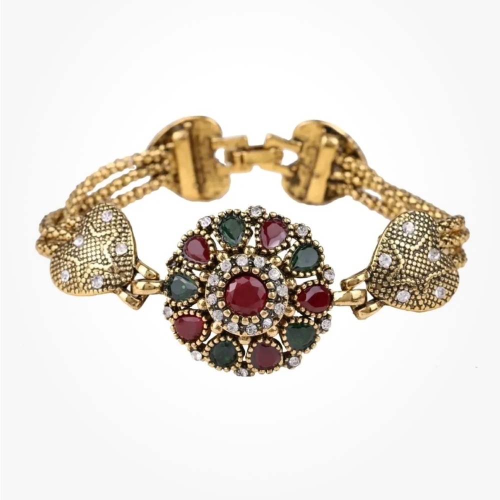 Vintage, Goldtone, Crystal, Art Deco Style, Fold Over Clasp Bracelet